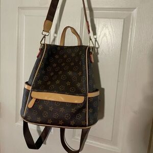Stylish  Synthetic Brown & Gold Backpack / Shoulder bag tan trim Accents